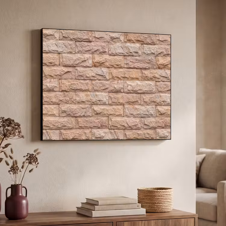 Muur - Steen - Ruw - Textuur - Beige Textielframe zwart klein -sfeer3