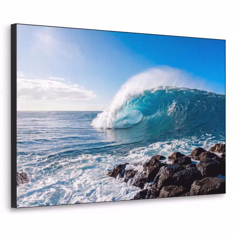 Golf - Oceaan - Brekend - Water - Blauw Textielframe zwart klein -3d