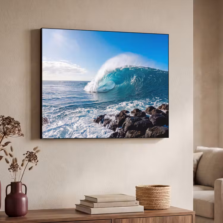 Golf - Oceaan - Brekend - Water - Blauw Textielframe zwart klein -sfeer3