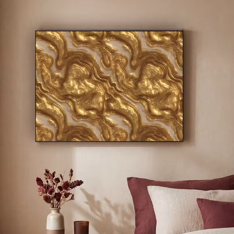 Golven - Organisch - Goud - Crème Textielframe zwart klein 947 -sfeer1