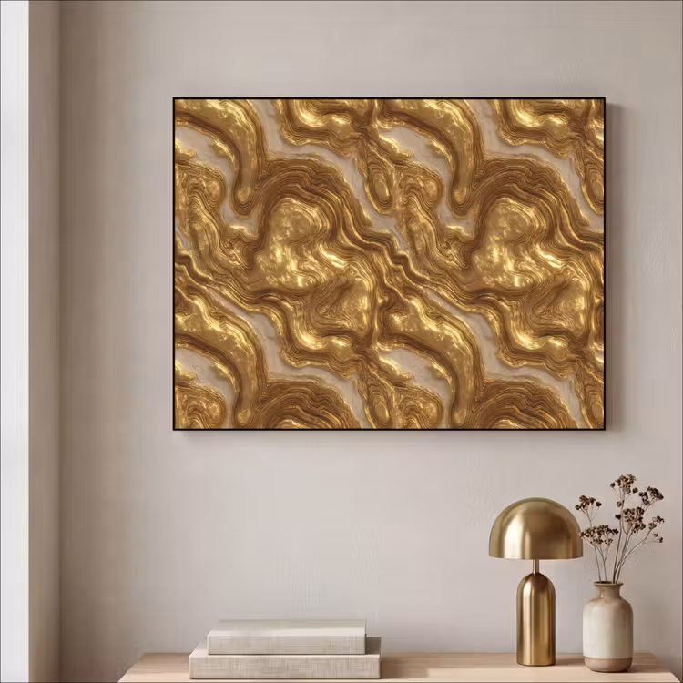 Golven - Organisch - Goud - Crème Textielframe zwart klein 947 -sfeer2