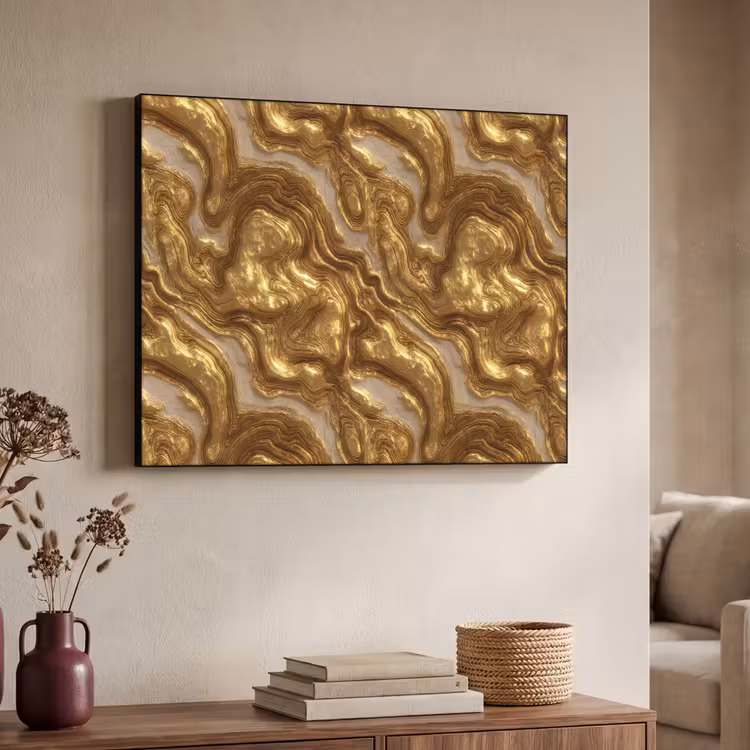 Golven - Organisch - Goud - Crème Textielframe zwart klein 947 -sfeer3