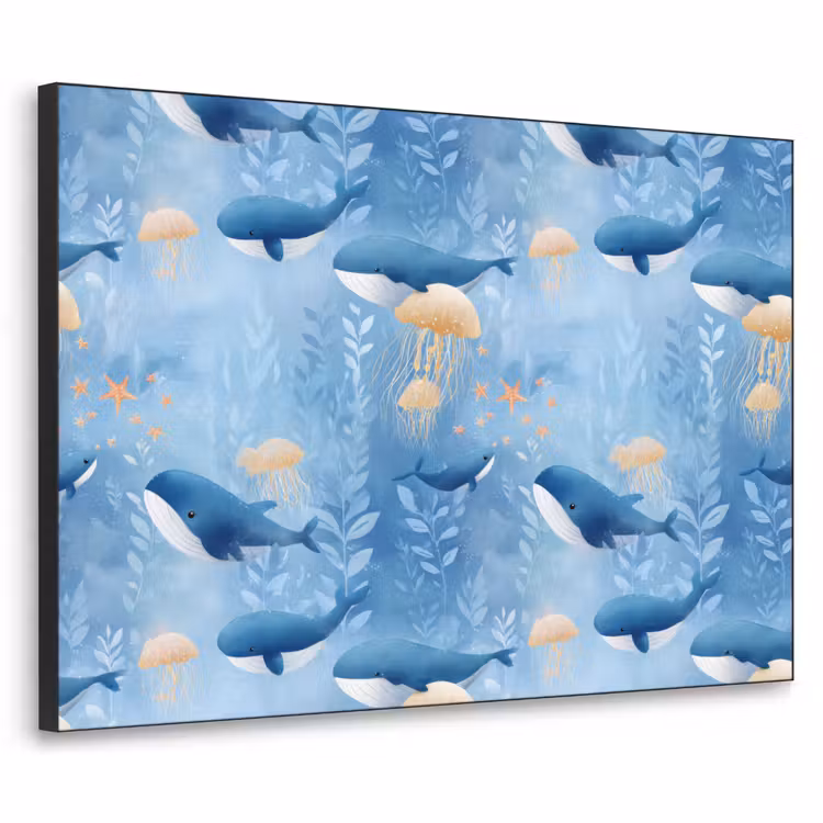 Walvissen - Oceaan - Blauw Textielframe zwart klein 947 -3d