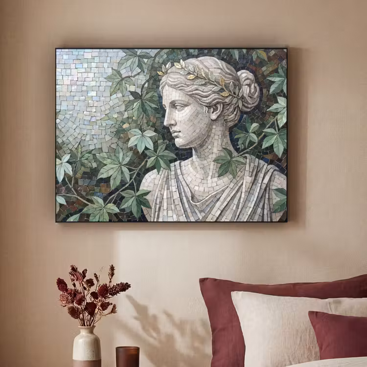 Vrouw - Klassiek - Mozaiëk - Natuur - Groen Textielframe zwart klein -sfeer1