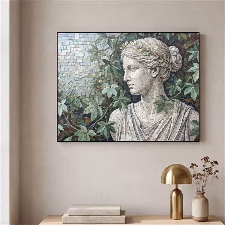Vrouw - Klassiek - Mozaiëk - Natuur - Groen Textielframe zwart klein -sfeer2