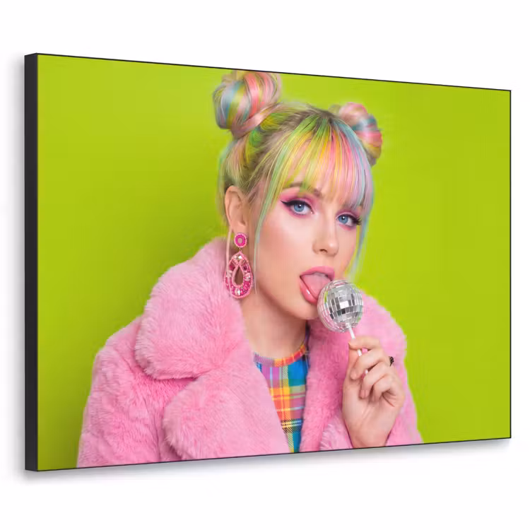 Vrouw - Kleurrijk haar - Pop art - Modern - Levendig Textielframe zwart klein -3d