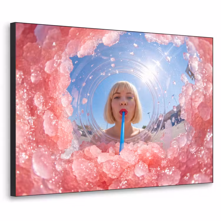 Vrouw - Drank - Zomer - Roze - Blauw Textielframe zwart klein -3d