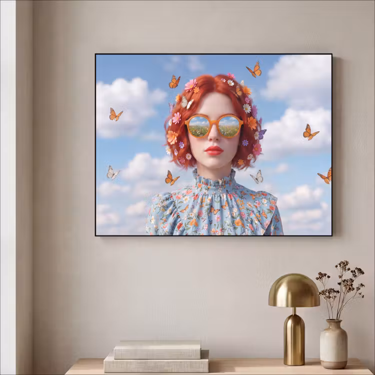 Vrouw - Bloemen - Zomer - Portret - Kleurrijk Textielframe zwart klein -sfeer2