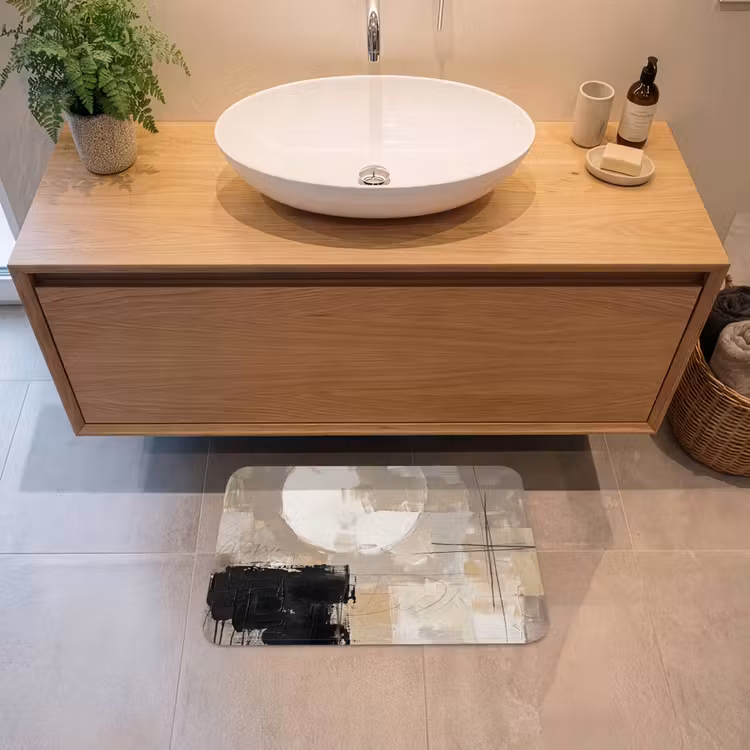 Abstract - Cirkel - Modern - Beige - Zwart - Minimalistisch Badmat klein -sfeer1