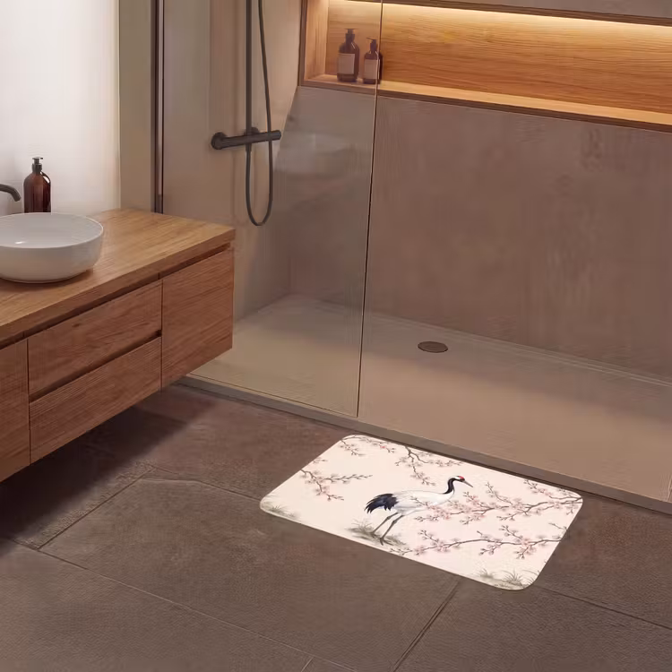 Aziatisch - Kraanvogel - Beige Badmat middel -sfeer2