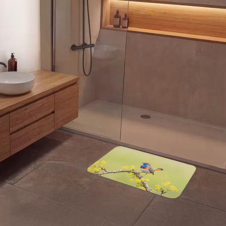 Vogel - Tak - Natuur - Kleurrijk Badmat middel -sfeer2