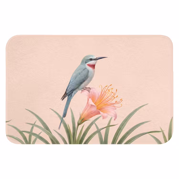 Vogel - Bloem - Natuur - Roze Badmat klein -3d