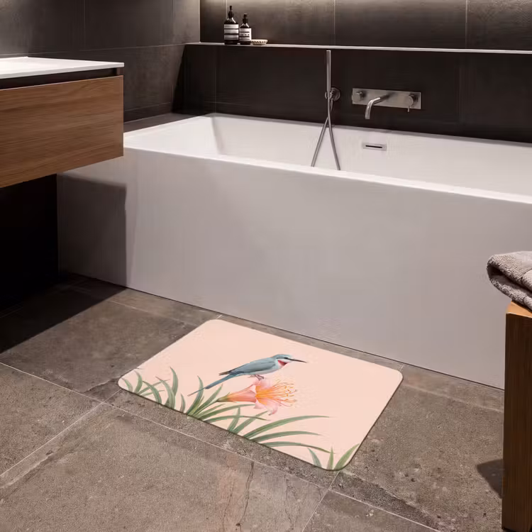 Vogel - Bloem - Natuur - Roze Badmat klein -sfeer3
