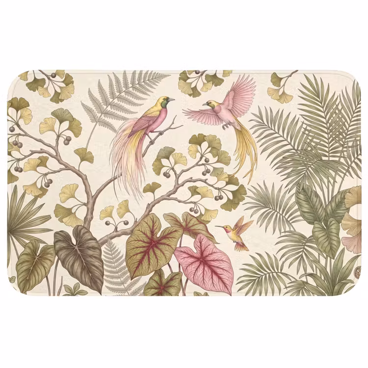Vogels - Tropisch - Botanisch - Roze Badmat klein -3d