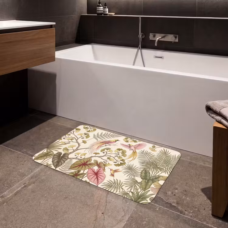Vogels - Tropisch - Botanisch - Roze Badmat klein -sfeer3