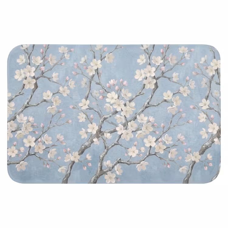 Takken - Kersenbloesem - Blauw Badmat klein -3d