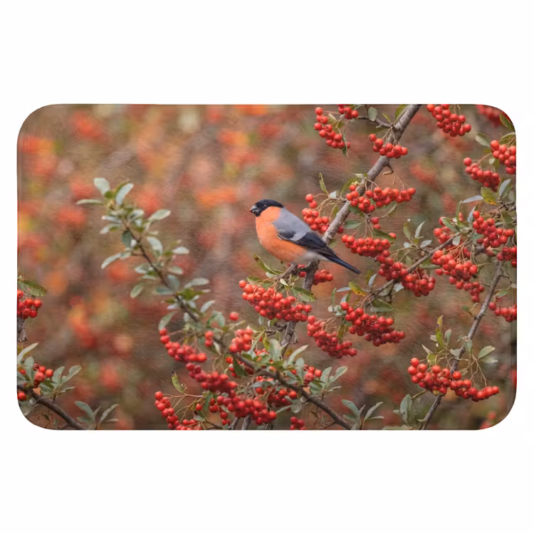 Goudvink - Bessen - Herfst - Natuur - Kleurrijk Badmat klein -3d