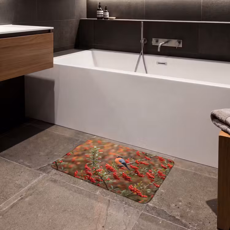 Goudvink - Bessen - Herfst - Natuur - Kleurrijk Badmat klein -sfeer3