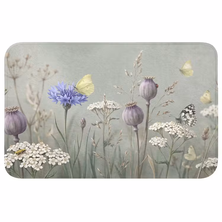 Vlinders - Wildbloemen - Illustratie - Kleurrijk Badmat klein -3d