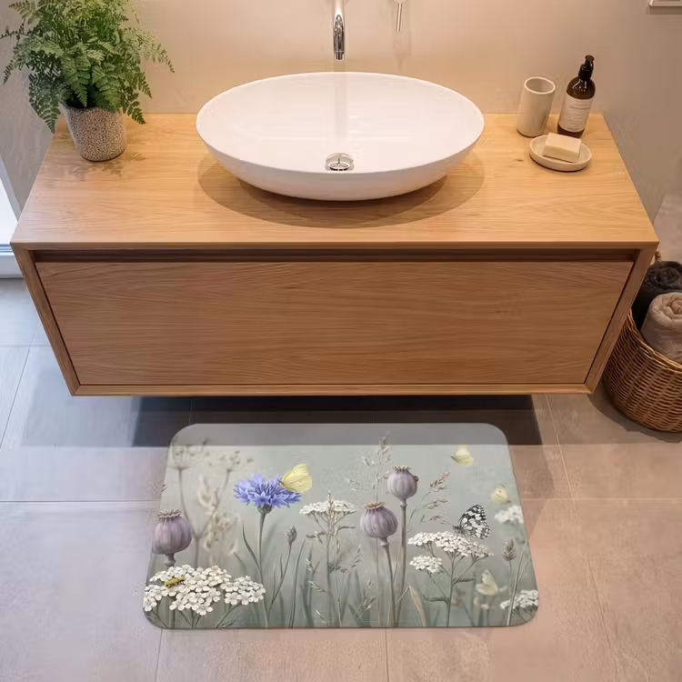 Vlinders - Wildbloemen - Illustratie - Kleurrijk Badmat klein -sfeer1