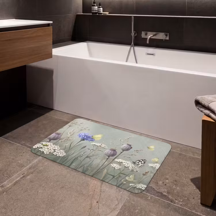 Vlinders - Wildbloemen - Illustratie - Kleurrijk Badmat klein -sfeer3