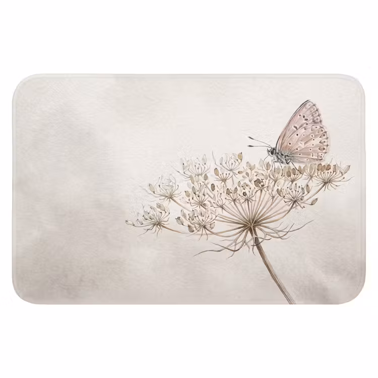 Vlinder - Bloem -Natuur - Beige Badmat klein -3d