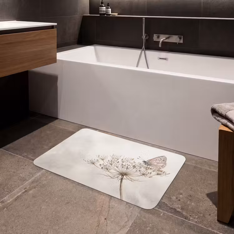 Vlinder - Bloem -Natuur - Beige Badmat klein -sfeer3
