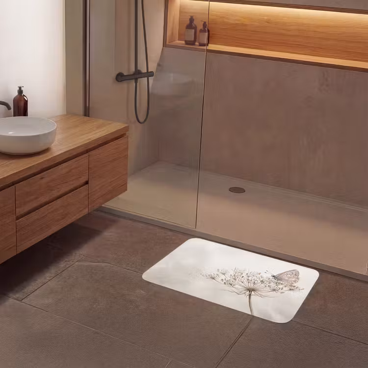Vlinder - Bloem -Natuur - Beige Badmat klein -sfeer2