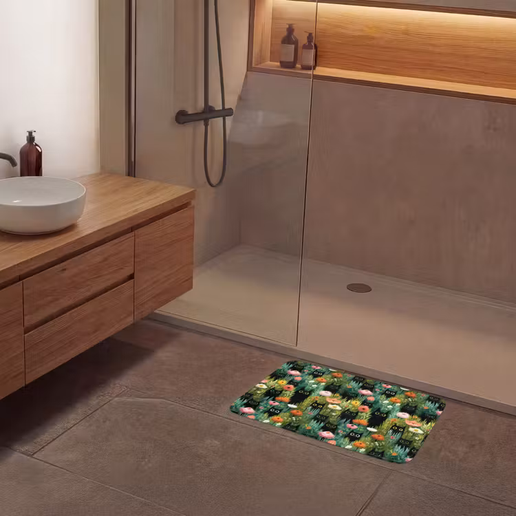 Katten - Bloemen - Kleurrijk Badmat klein 997 -sfeer2