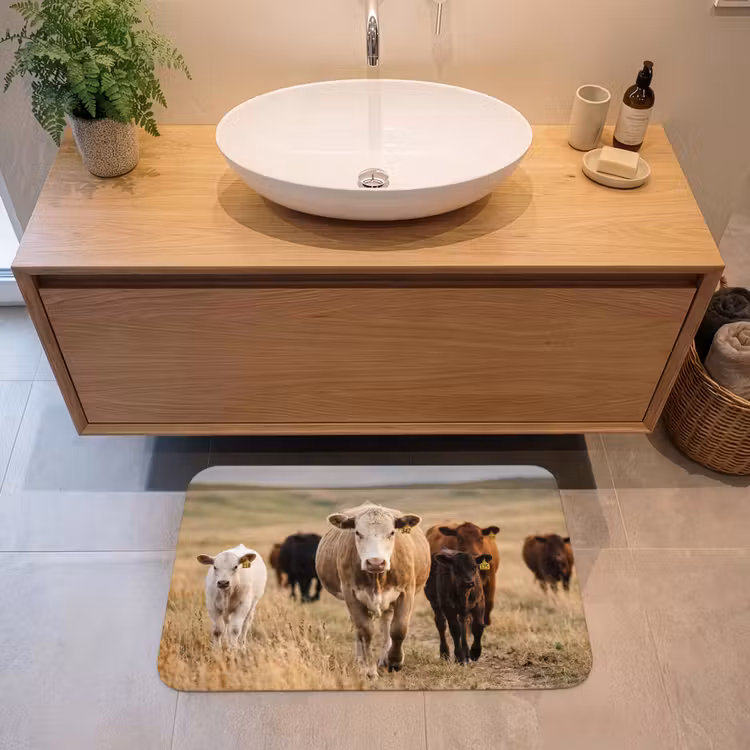 Runderen - Kudde - Landschap - Weide - Rustig Badmat klein -sfeer1