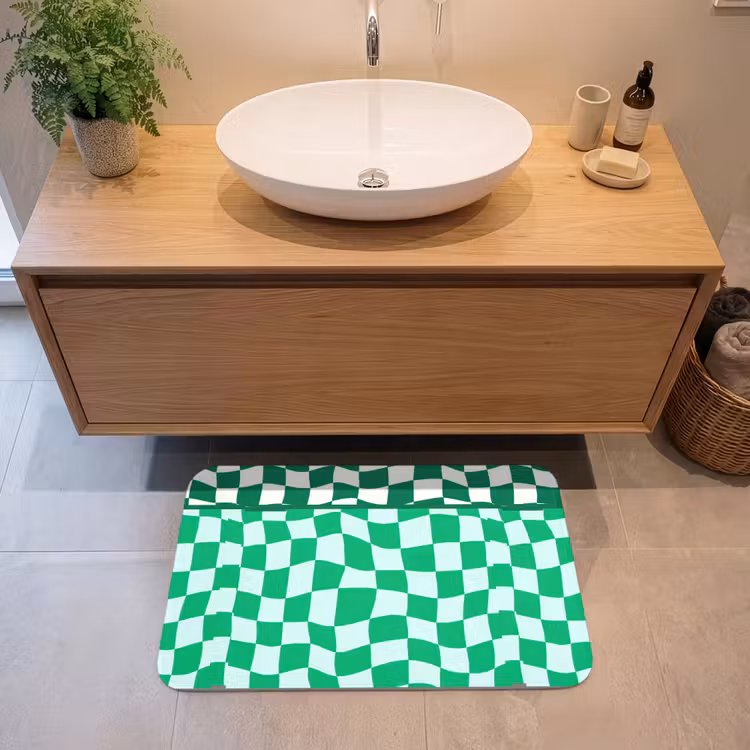 Schaakbord - Golvend - Groen Badmat middel 997 -sfeer1