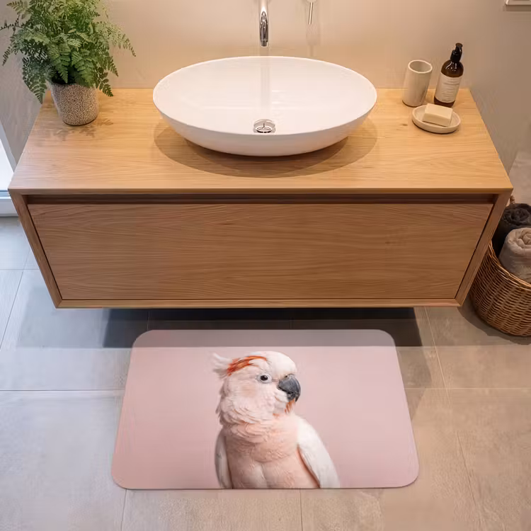 Kaketoe - Portret - Roze Badmat klein -sfeer1