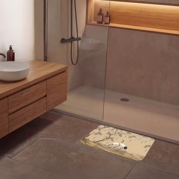 Kraanvogels - Water - Beige Badmat klein -sfeer2
