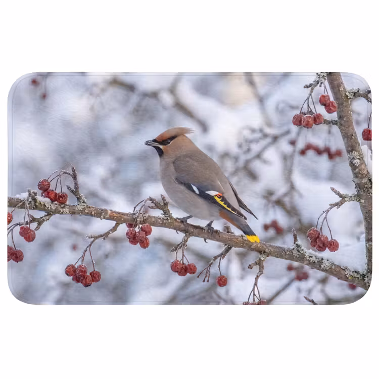 Pestvogel - Bessen - Winter - Natuur Badmat klein -3d