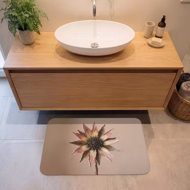 Droogbloem - Protea - Vintage - Beige - Rustiek Badmat klein -sfeer1