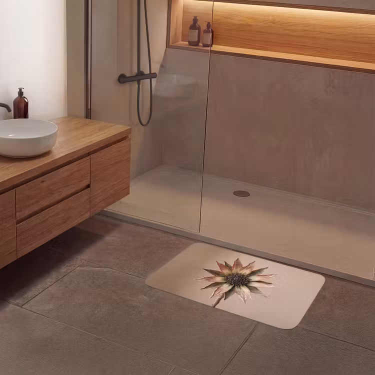 Droogbloem - Protea - Vintage - Beige - Rustiek Badmat klein -sfeer2