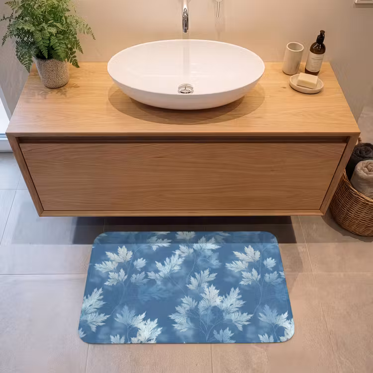 Varen - Botanisch - Patroon - Grijsblauw Badmat klein 997 -sfeer1