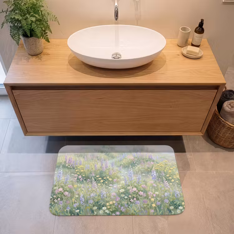 Bloemenveld - Heuvels - Kleurrijk Badmat klein -sfeer1