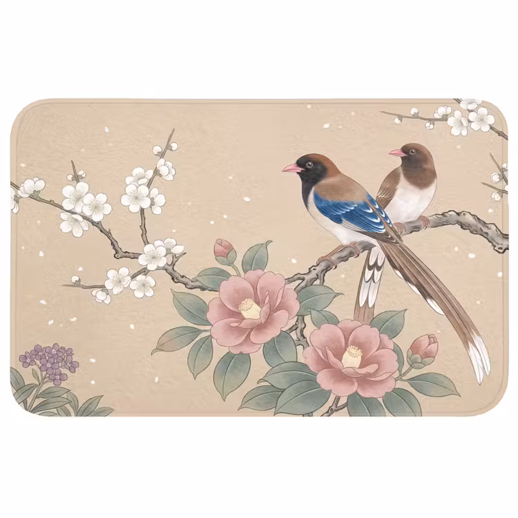 Bloemen - Vogels - Bloemen Badmat klein -3d