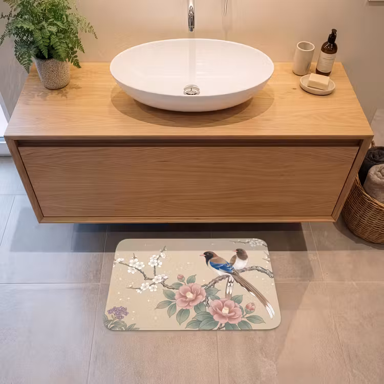 Bloemen - Vogels - Bloemen Badmat klein -sfeer1