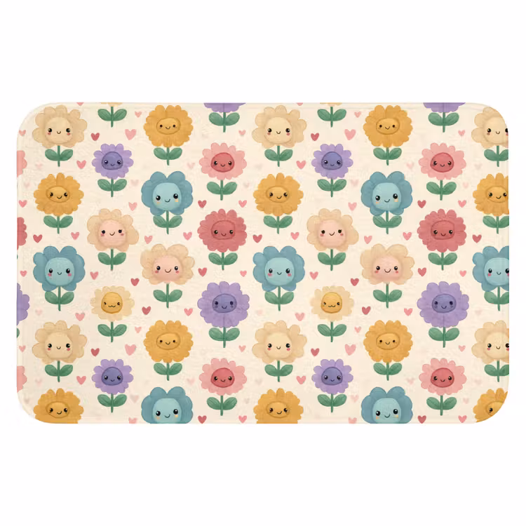 Bloemen - Hartjes - Kleurrijk Badmat klein 997 -3d