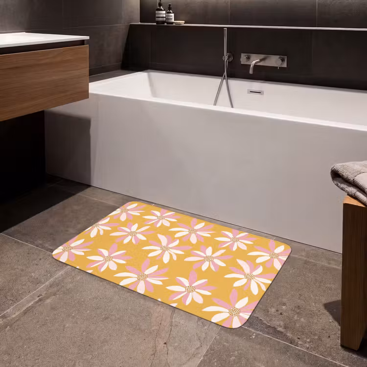 Bloemen - Modern - Geel Badmat middel 997 -sfeer3