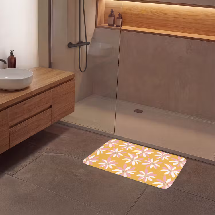 Bloemen - Modern - Geel Badmat middel 997 -sfeer2