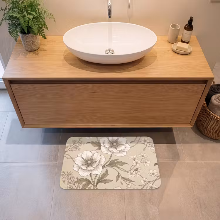 Bloemen - Patroon - Beige Badmat klein -sfeer1