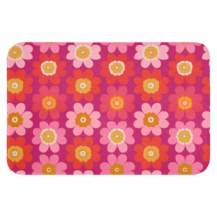 Bloemen - Retro - Kleurrijk Badmat klein 997 -3d