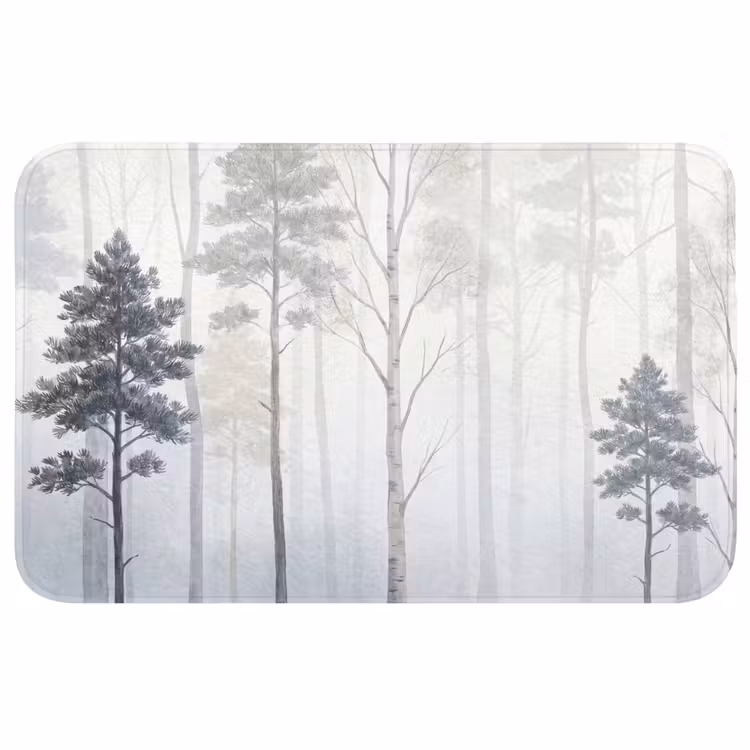Bos - Bomen - Mist - Natuur - Illustratie - Grijs Badmat middel -3d