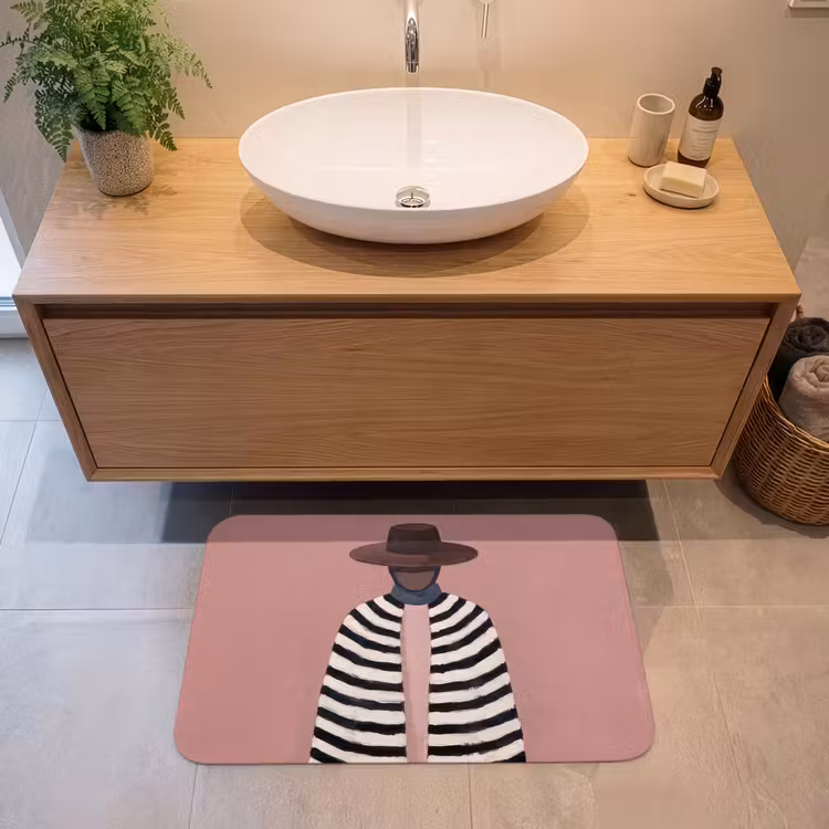 Grafisch - Vrouw - Roze Badmat klein -sfeer1