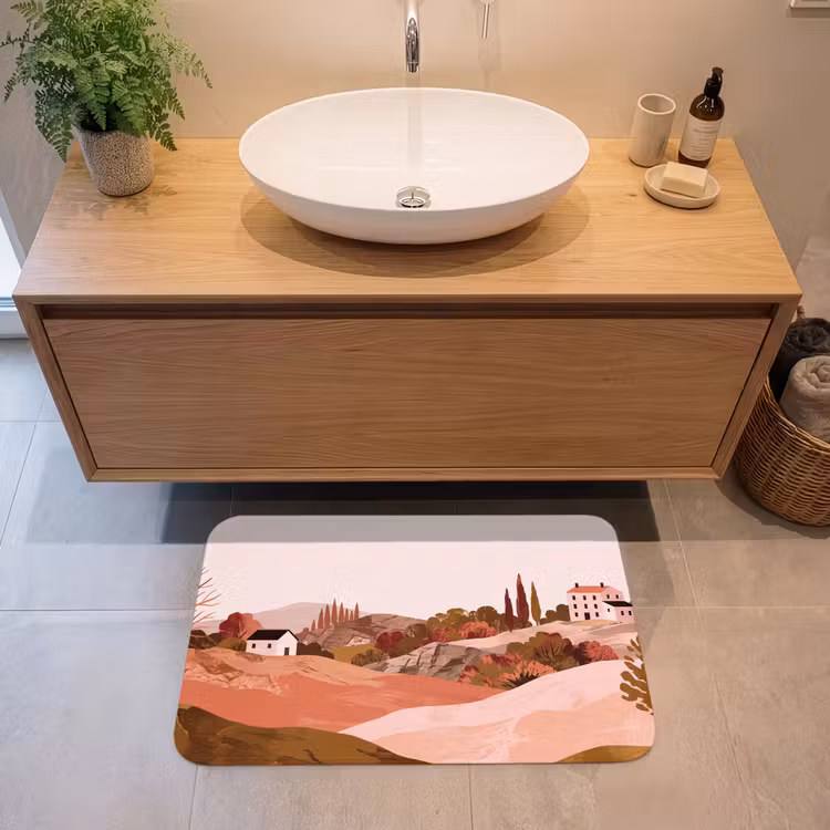 Heuvellandschap - Grafisch - Terracotta Badmat klein -sfeer1