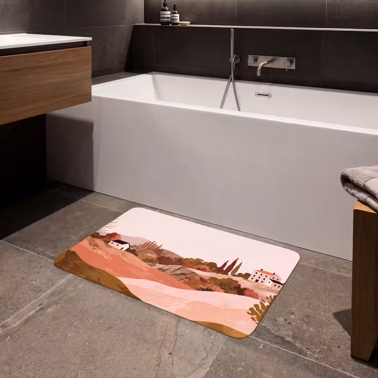 Heuvellandschap - Grafisch - Terracotta Badmat klein -sfeer3