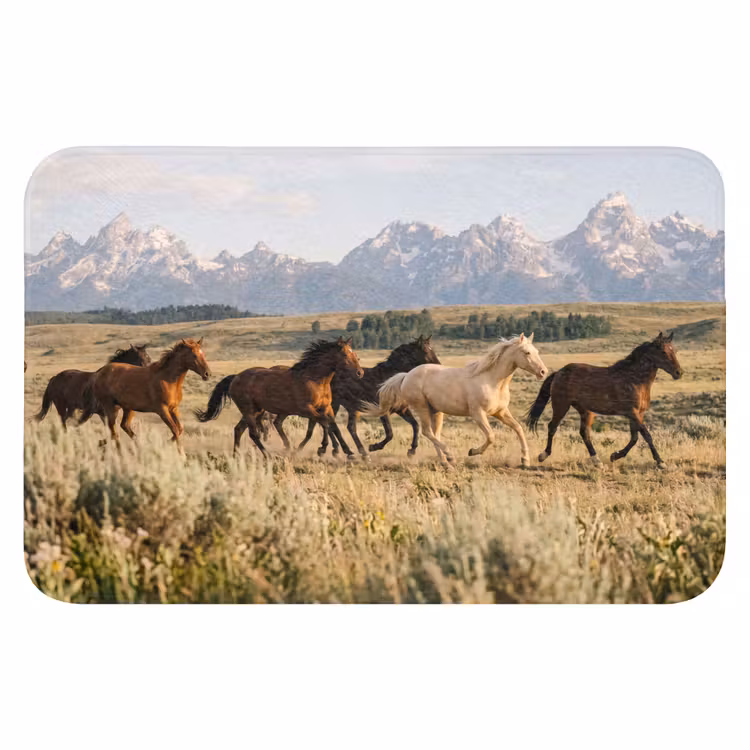 Paarden - Kudde - Bergen - Vrijheid - Wild Badmat klein -3d